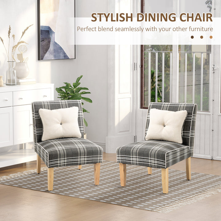 Modern Dining Chairs Set of 2, Accent Chair with Patterned Upholstery, Throw Pillows and Rubber Wood Legs, for Kitchen Living Room, Grey