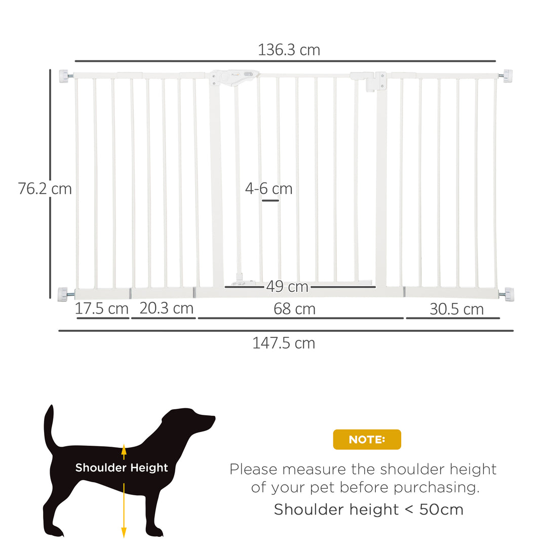 PawHut Pet Gate: Adjustable Pressure Fit with Auto-Close Door for Furry Friends, 74-148cm Wide, Pristine White | Aosom UK