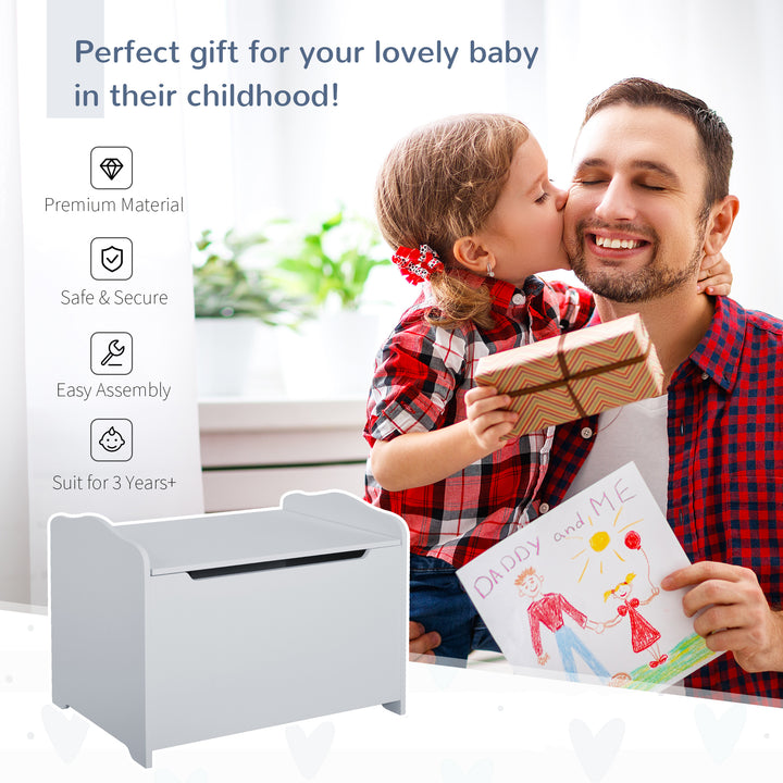 Wooden Kids Toy Box Children Storage Organizer Chest Safety Hinge Playroom Furniture Grey