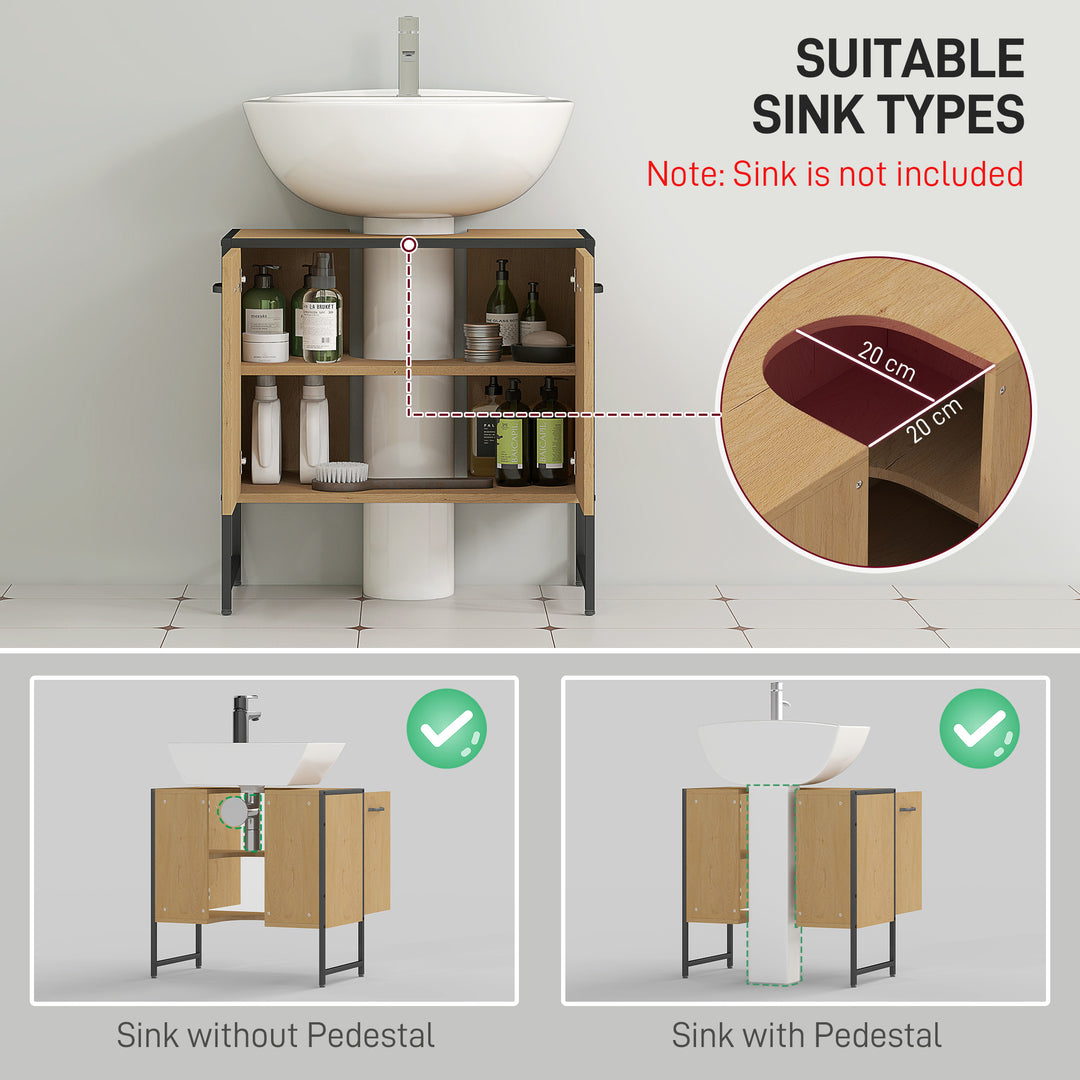 Bathroom Vanity Unit, Under Sink Storage Cabinet with Soft-Close Doors for Basin without or with Pedestal, Natural