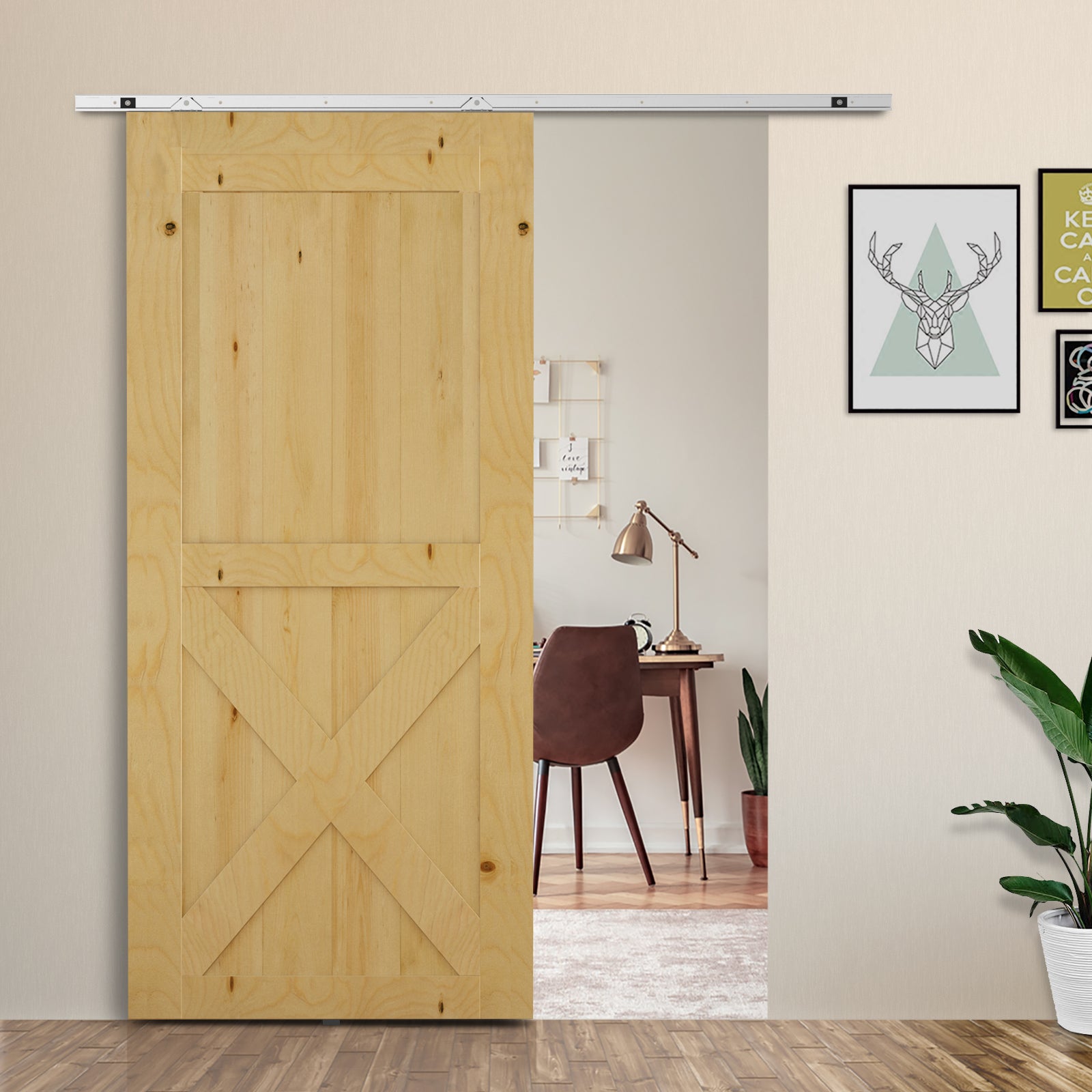 6FT Modern Sliding Barn Door Closet Hardware Track Kit Track System Unit for Single Wooden Door