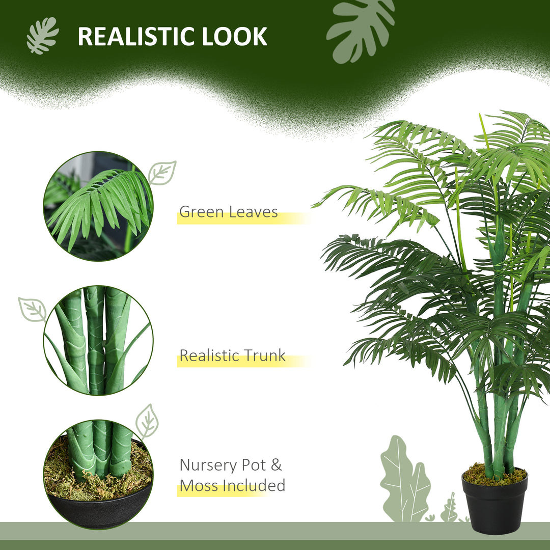 125cm/4FT Artificial Palm Plant Decorative Tree with Nursery Pot, Fake Plastic Indoor Outdoor Home Office Décor, Green
