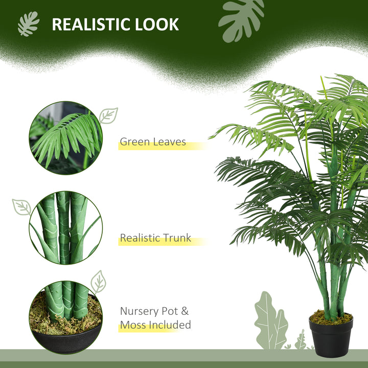 125cm/4FT Artificial Palm Plant Decorative Tree with Nursery Pot, Fake Plastic Indoor Outdoor Home Office Décor, Green