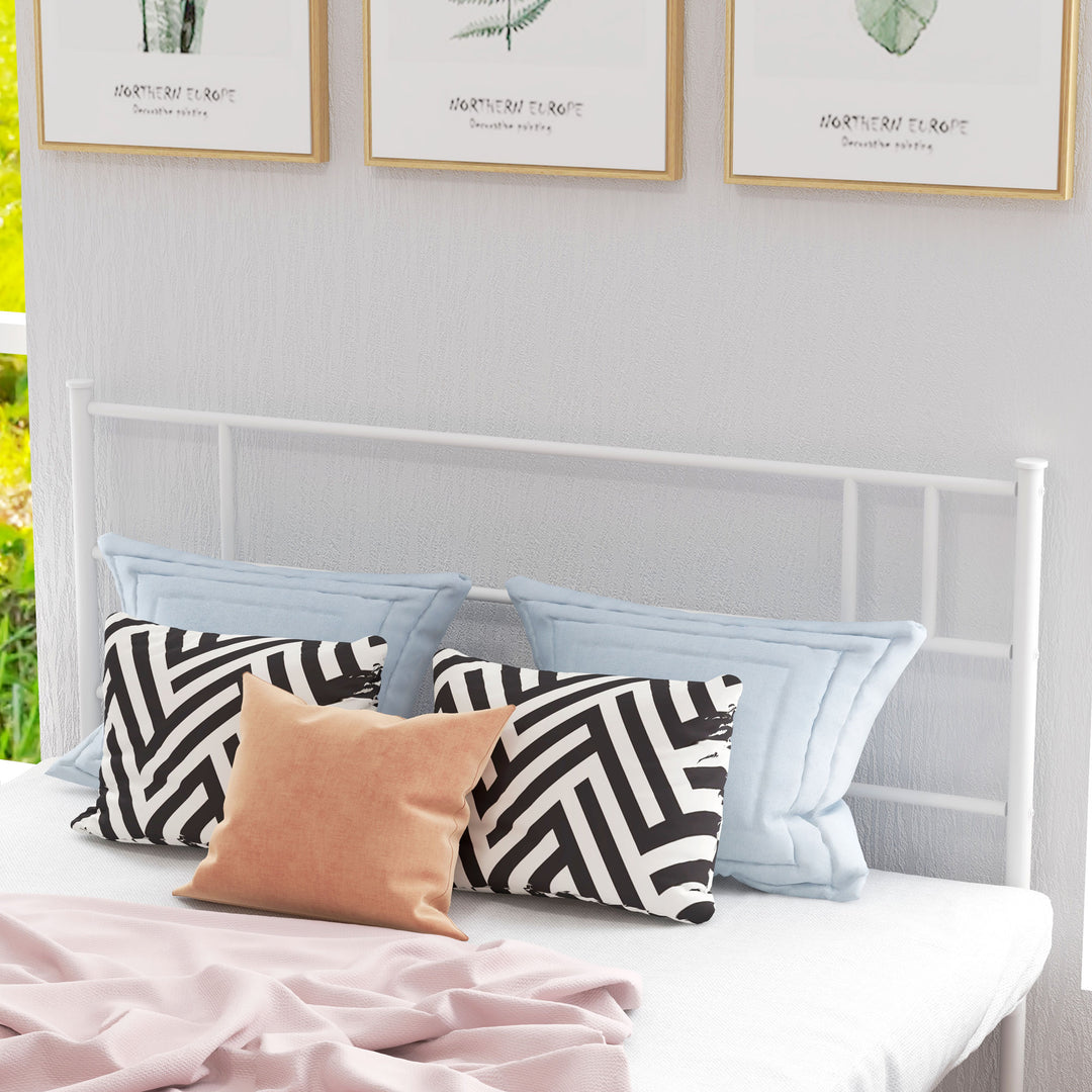 Double Metal Bed Frame Solid Bedstead Base with Headboard and Footboard, Metal Slat Support and Underbed Storage Space, Bedroom Furniture, White