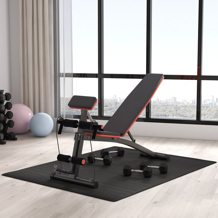 MCL Foldable Weight Bench, Adjustable Strength Training Sit Up Ab Bench, Incline/Decline, Red