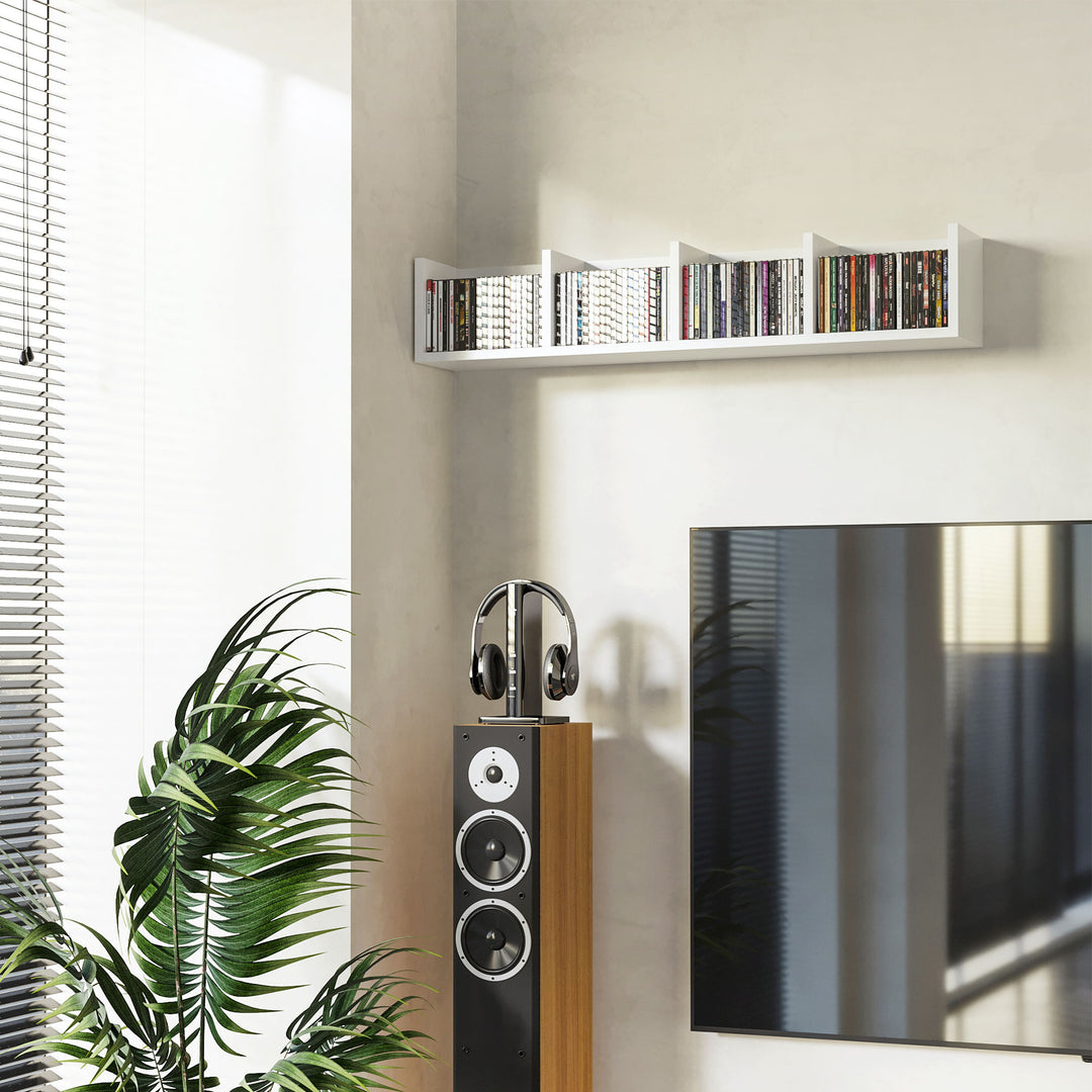 MCL Wall Mount 84 CD / 56 DVD/Blu-ray/ Media Storage Rack 4 Cubes Wooden Shelf Organizer Unit Bookcase Display (White)