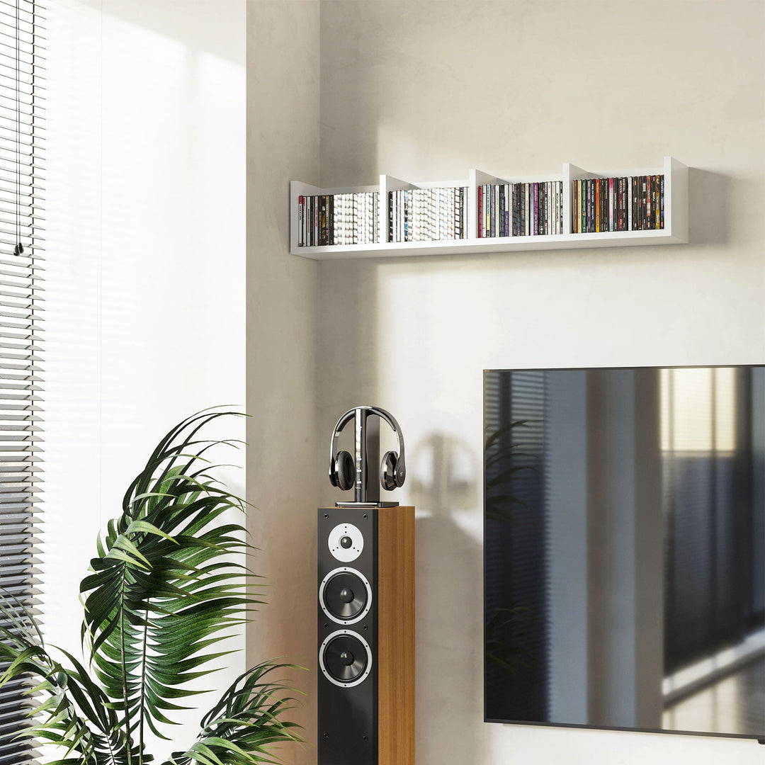 Wall Mount 84 CD / 56 DVD/Blu-ray/ Media Storage Rack 4 Cubes Wooden S