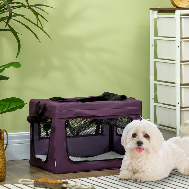 PawHut Portable Pet Carrier, Foldable Cat & Miniature Dog Travel Bag with Cushion, Lightweight, 49cm, Purple | Aosom UK