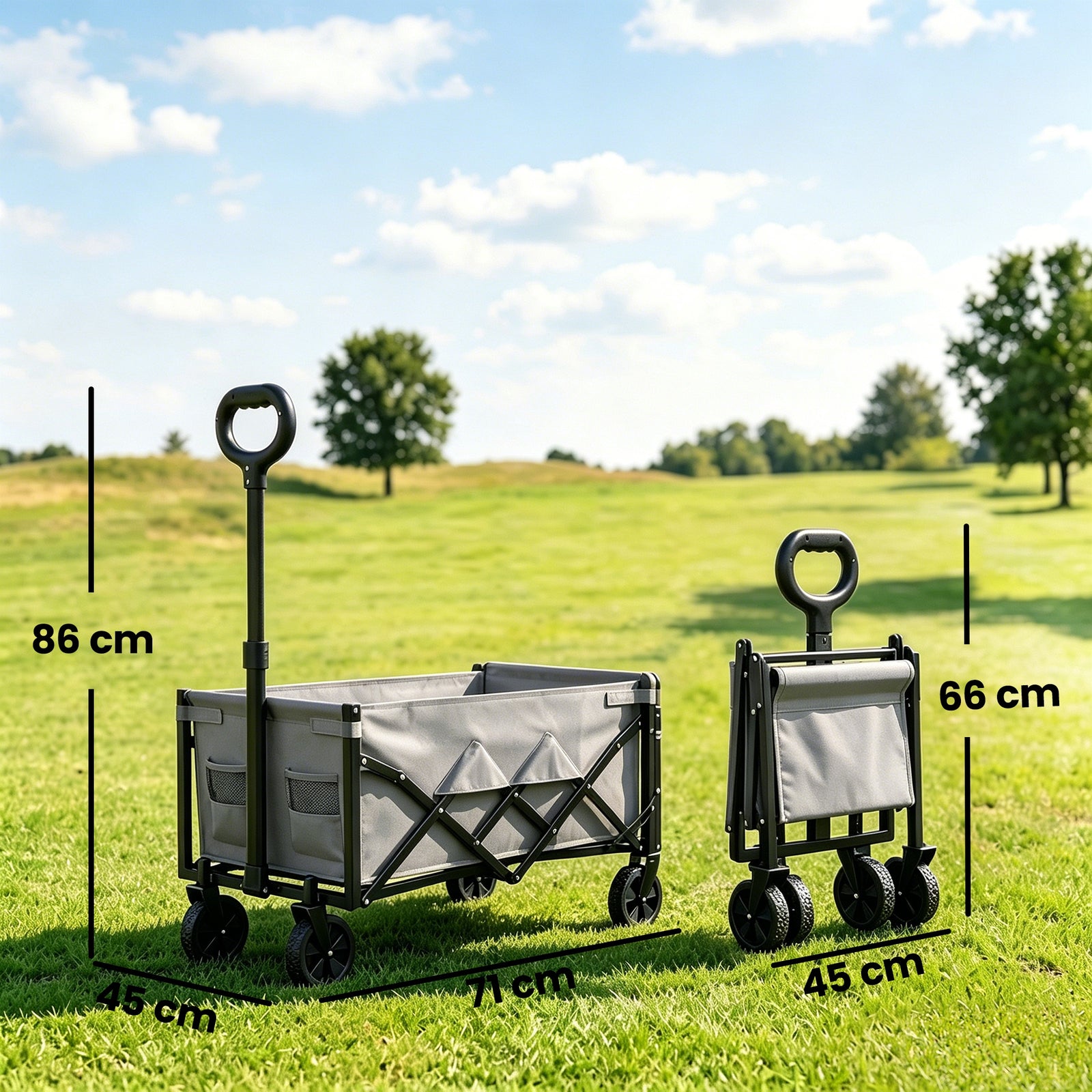 60L Foldable Festival Trolley on Wheels, Collapsible Wagon Cart with D