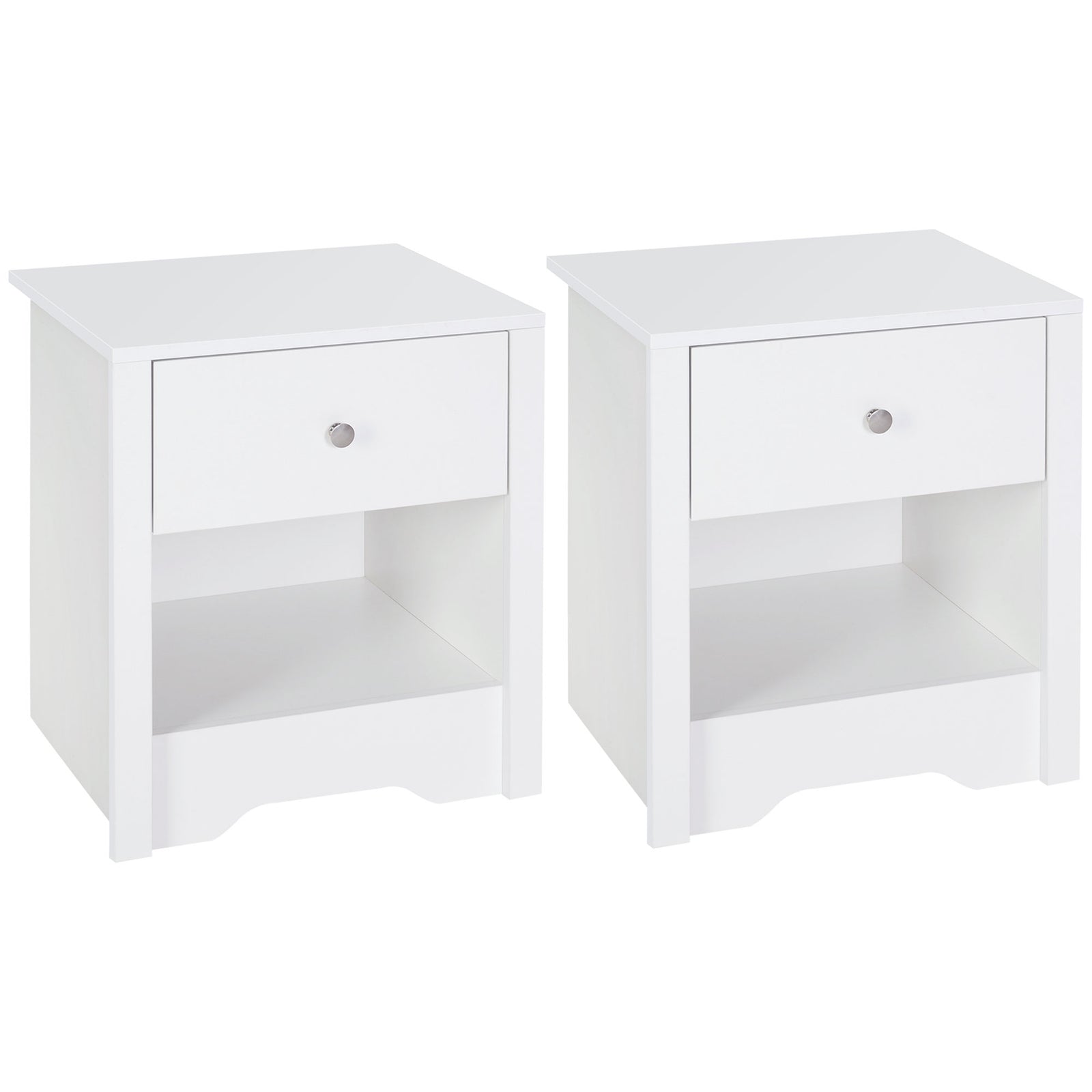 Bedside Table, Nightstand with Drawer and Open Shelf, End Table for Living room, Bedroom, Set of 2, White