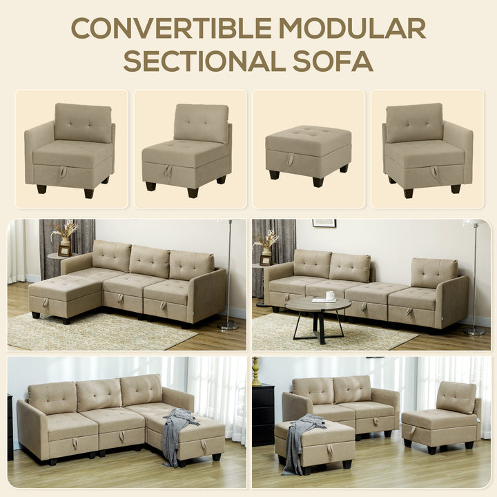 L' Shape Modular Sofa, with Storage - Light Brown