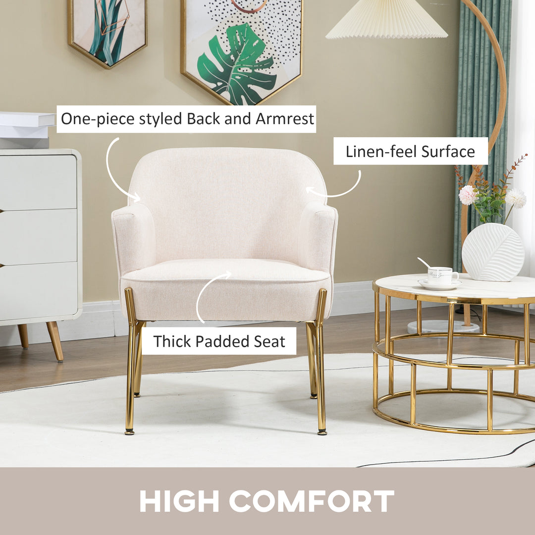 Accent Chair, Living Room Armchair, Vanity Chair with Gold Plating Metal Legs and Soft Padded Seat for Bedroom and Café, Set of 2, White