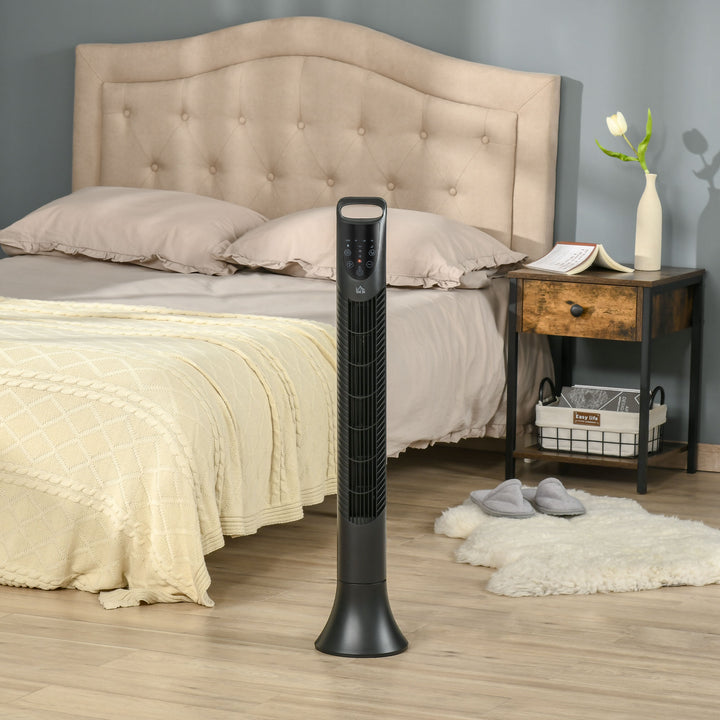 HOMCOM 36'' Tower Fan, Oscillating, 3 Speeds, 3 Modes, 7.5h Timer, LED Display, Remote Control, Black | Aosom UK