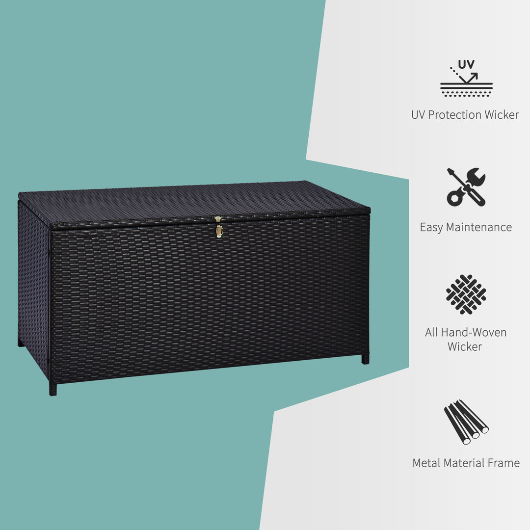 284 L Rattan Garden Storage Box, Outdoor Garden Storage Box with Gas Lift and Lockable Lid, Outdoor Wicker Rattan Chest Container for Garden Tools, 118 x 54 x 59 cm, Dark Brown