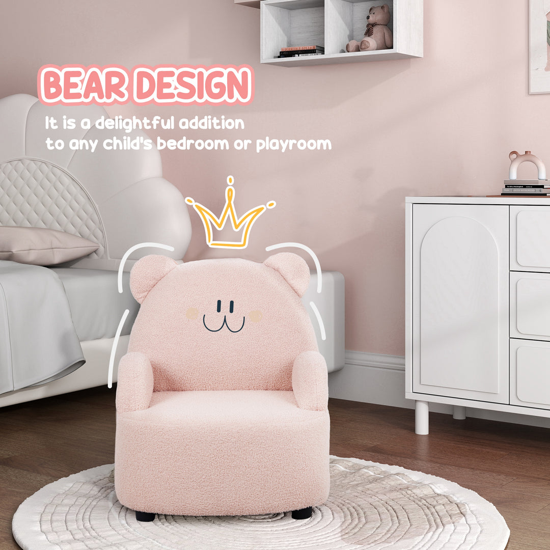 AIYAPLAY Kids Sofa Kids Armchair, Bear Shaped Toddler Chair for Bedroom Playroom Living Room, Aged 18 Months to 3 Years, Pink | Aosom UK