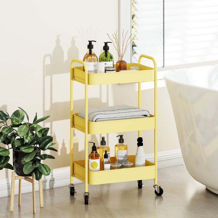 Three-Tier Steel Storage Trolley - Yellow