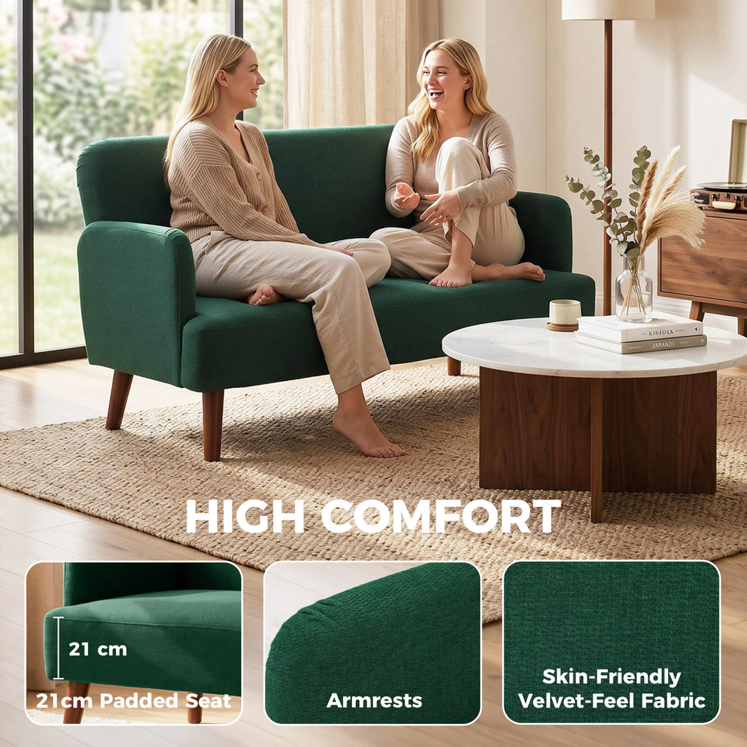 Velvet Feel Fabric 2 Seater Sofa, Small Sofa Loveseat with 21cm Thick 