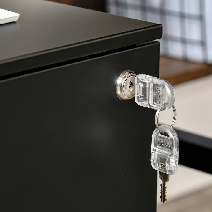 2-Drawer Vertical File Cabinet, Lockable Steel Filing Cabinet with Pencil Tray and Hanging Bar for A4, Letter, Legal-sized Files, Fully Assembled Except Casters, Black