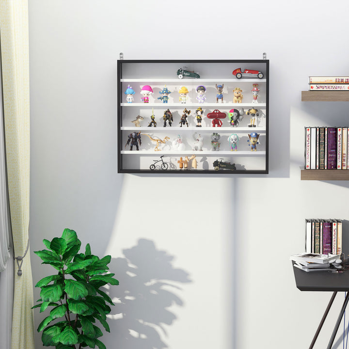 MCL 5-Tier Wall Display Shelf Unit Cabinet w/ 4 Adjustable Shelves Glass Doors Home Office Ornaments 60x80cm Black/White