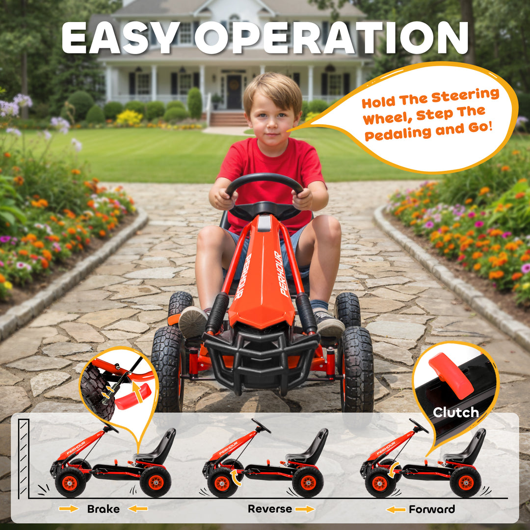 Kids Pedal Go Kart with Adjustable Seat, EVA Tyres, Manual Clutch, Bra