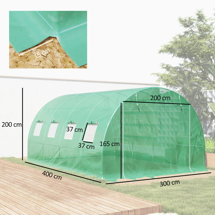 4 x 3 x 2m Greenhouse Replacement Cover ONLY Winter Garden Plant PE Cover for Tunnel Walk-in Greenhouse with Roll-up Windows Door Outdoor, Green