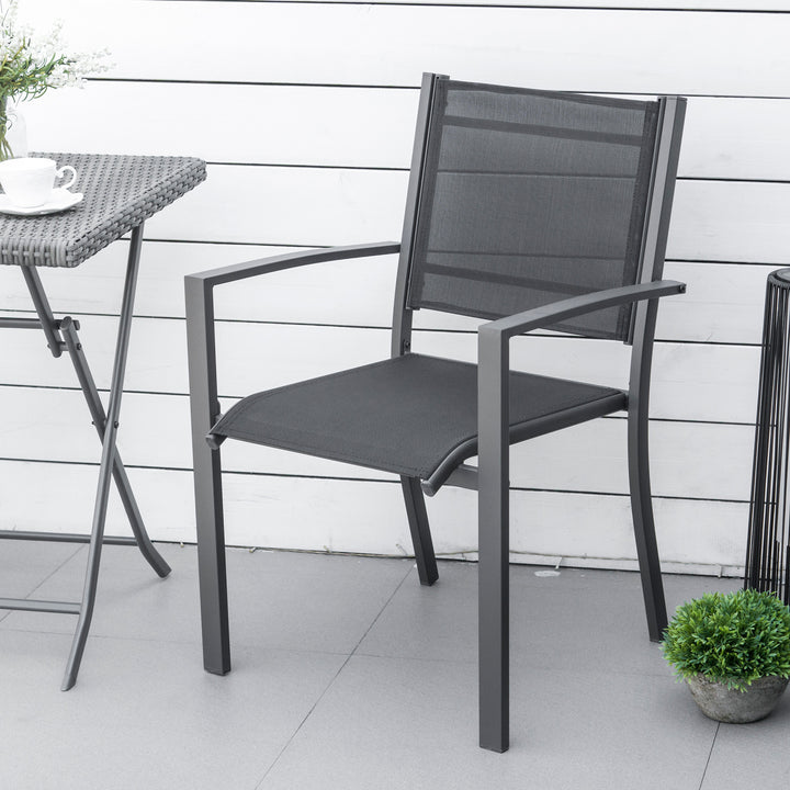 Garden Chairs Set Of 2 Outdoor Chairs with Steel Frame Texteline Seats for Dining Patio Balcony Dark Grey and Black