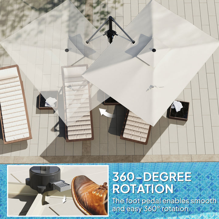 3.7 x 2.7 m Cantilever Parasol w/ 360° Rotation and Easy Tilt Adjustment, Aluminium Hanging Offset Outdoor Umbrella w/ Double Top, Cross Base, UPF50+ Hanging Sun Shade, Black Pole