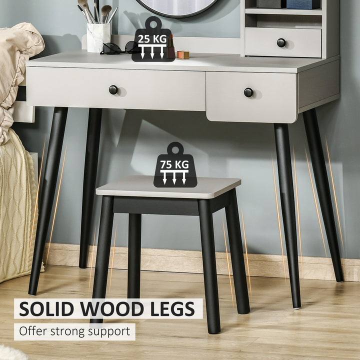 MCL Dressing Table Set with Mirror and Stool, Vanity Makeup Table with 3 Drawers and Open Shelves for Bedroom, Living Room, Grey