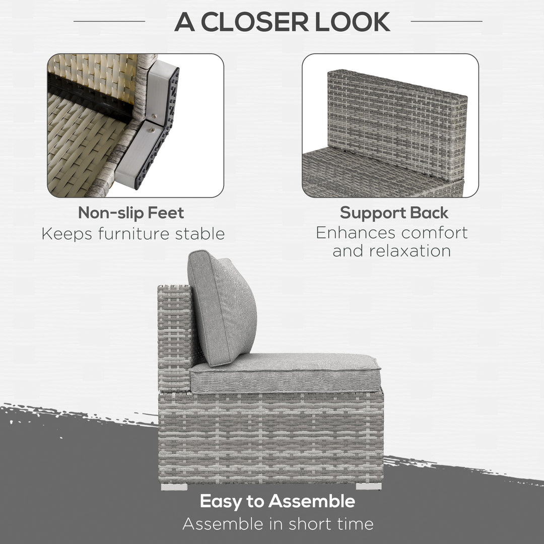 MCL Outdoor PE Rattan Furniture with Cushions, Garden Armless Chair with Adjustable Footpads and Back Support Cushion, for Garden, Yard, Terrace, Light Grey