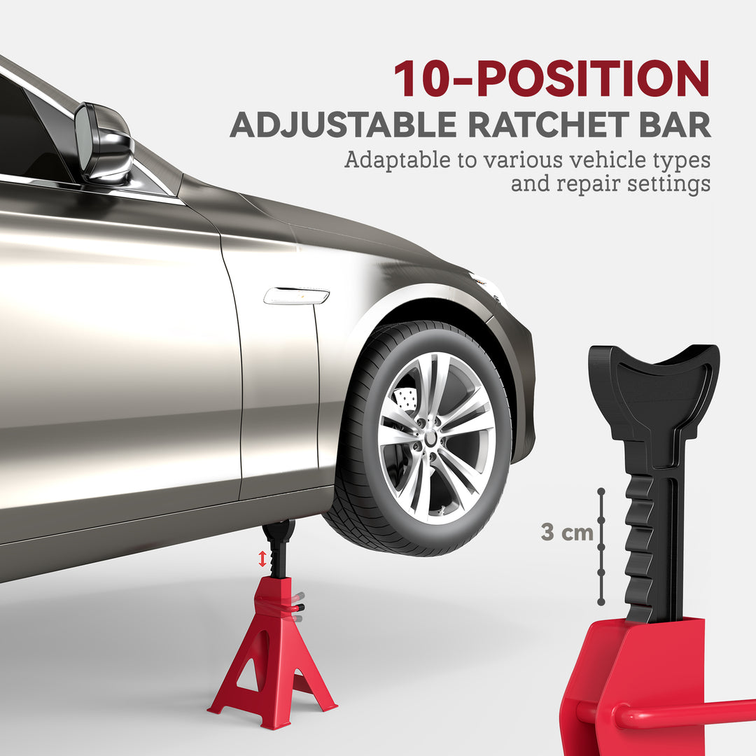 Axle Stands 2 Ton Car Jack Stands Pack of 2, 28-42.5 cm Height Adjustable Support Jack Stand, Heavy Duty Car Lift Tool for Vehicles, Caravans, Workshops, Garages, Red