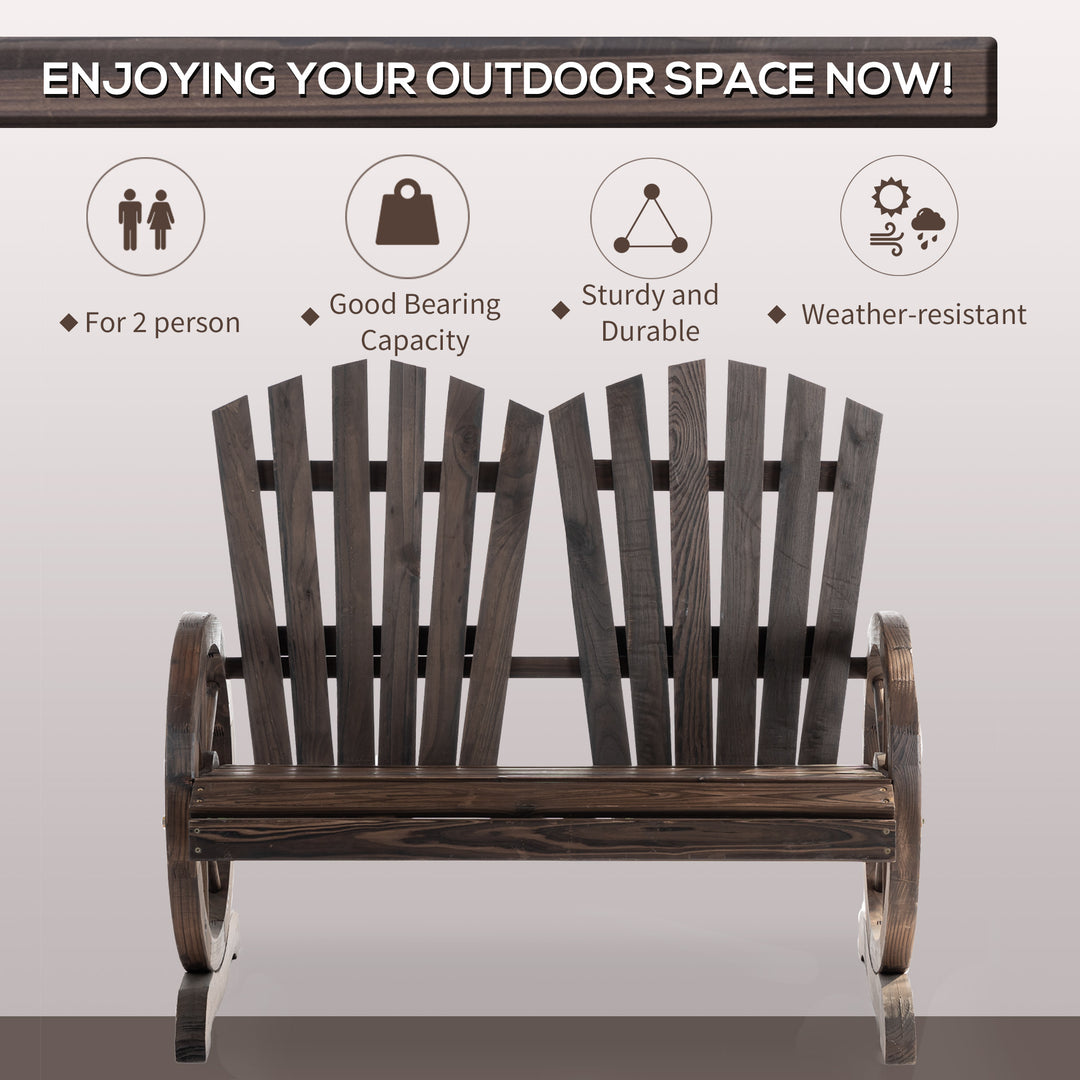 Fir Logs Love Seats with Wheel-Shaped Armrests, Large Load-Bearing Chair, Natural Wood Grain