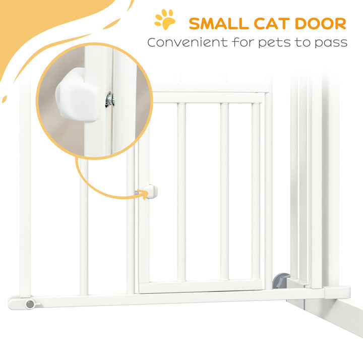 PawHut Stair Dog Gate with Cat Door, Pressure Fit, Auto Close, Double Lock, 74-100cm Openings, White | Aosom UK