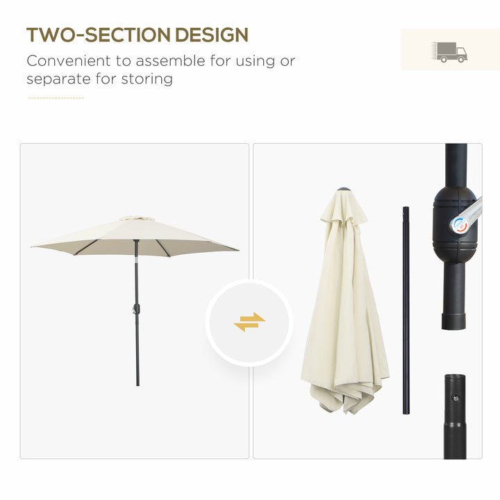 2.6M Garden Parasol Umbrella with Tilt and Crank, Outdoor Sun Parasol Sunshade Shelter with Aluminium Frame, Cream White