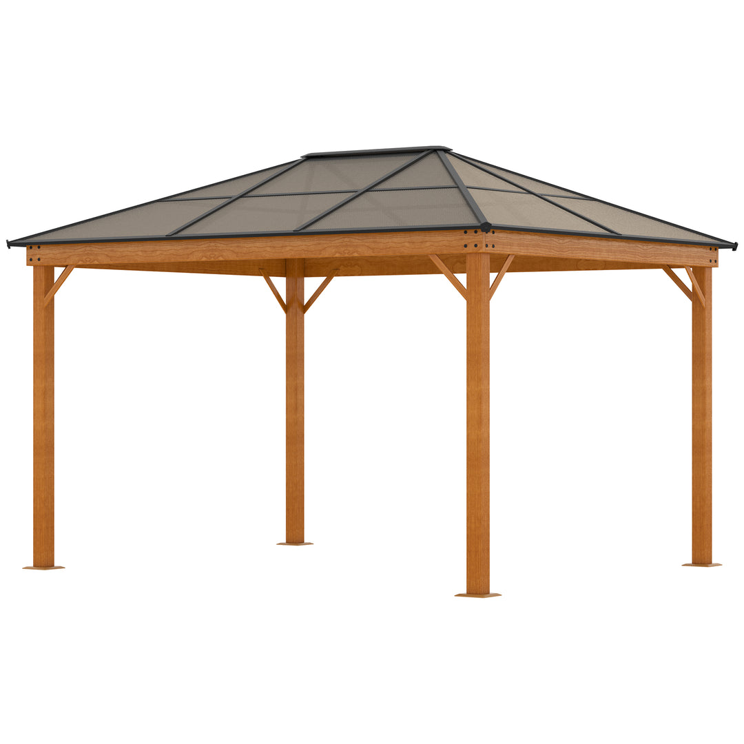 3 x 3.6 m Hardtop Gazebo Canopy, Polycarbonate Roof Garden Pavilion with Aluminium and Steel Frame, Nettings and Sidewalls for Garden, Patio, Khaki