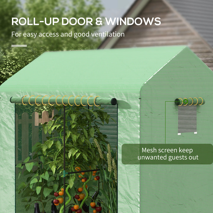 Greenhouse, Walk-in Garden Grow House with Roll-up Door and Mesh Windows, 200 x 140 x 200cm, Green