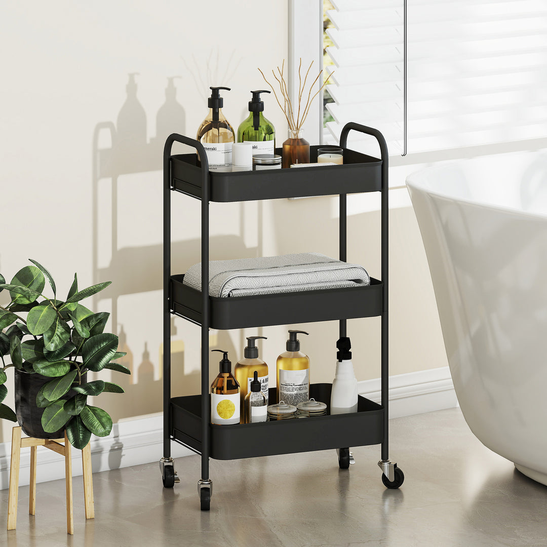 Three-Tier Steel Storage Trolley - Black