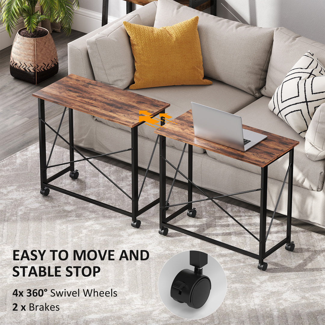 80 cm Folding Desk on Wheels - Rustic Brown