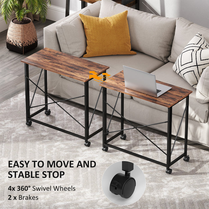 80 cm Folding Desk on Wheels - Rustic Brown