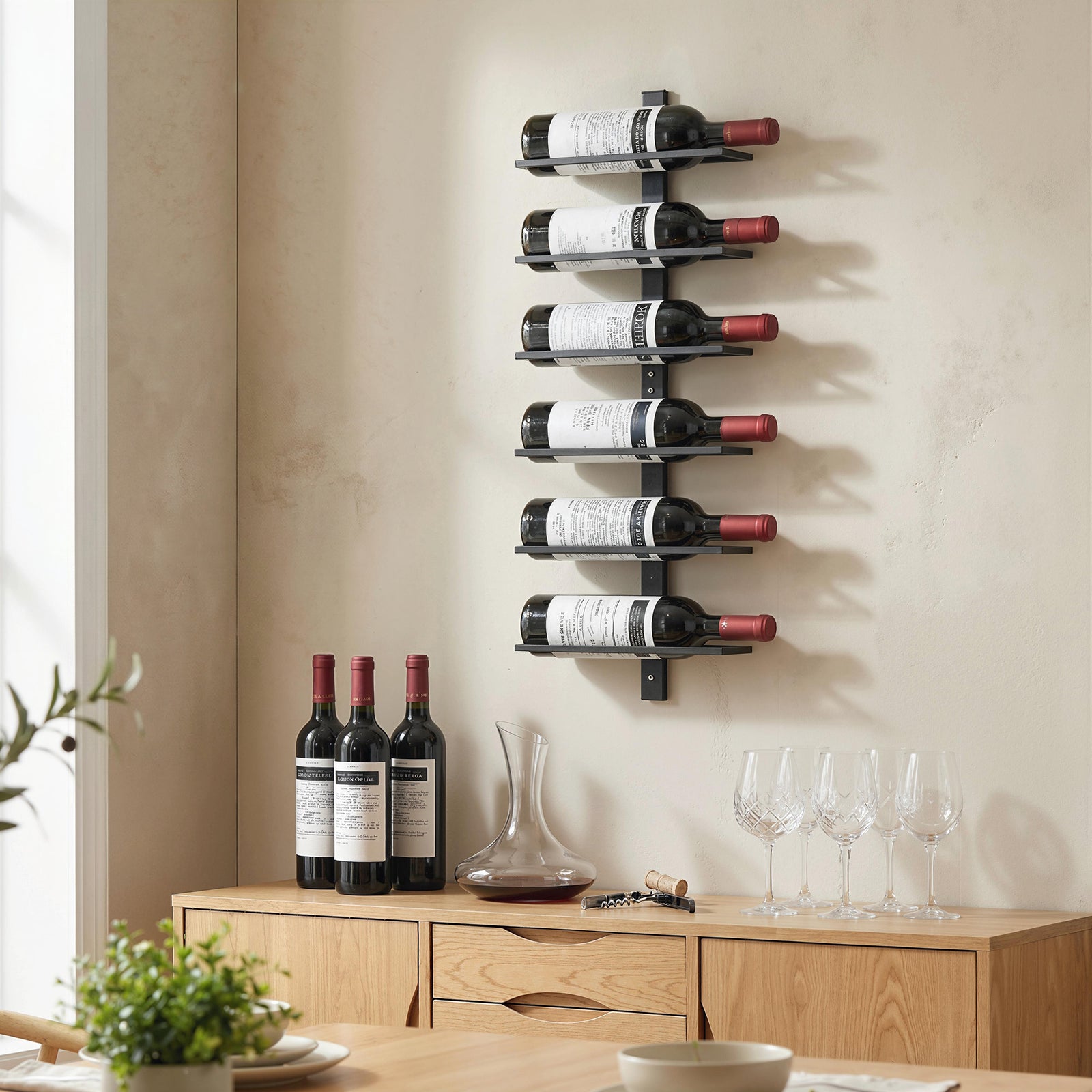 Wall Mounted Wine Rack, 6 Tier Metal Wine Display Rack, Storage Holder