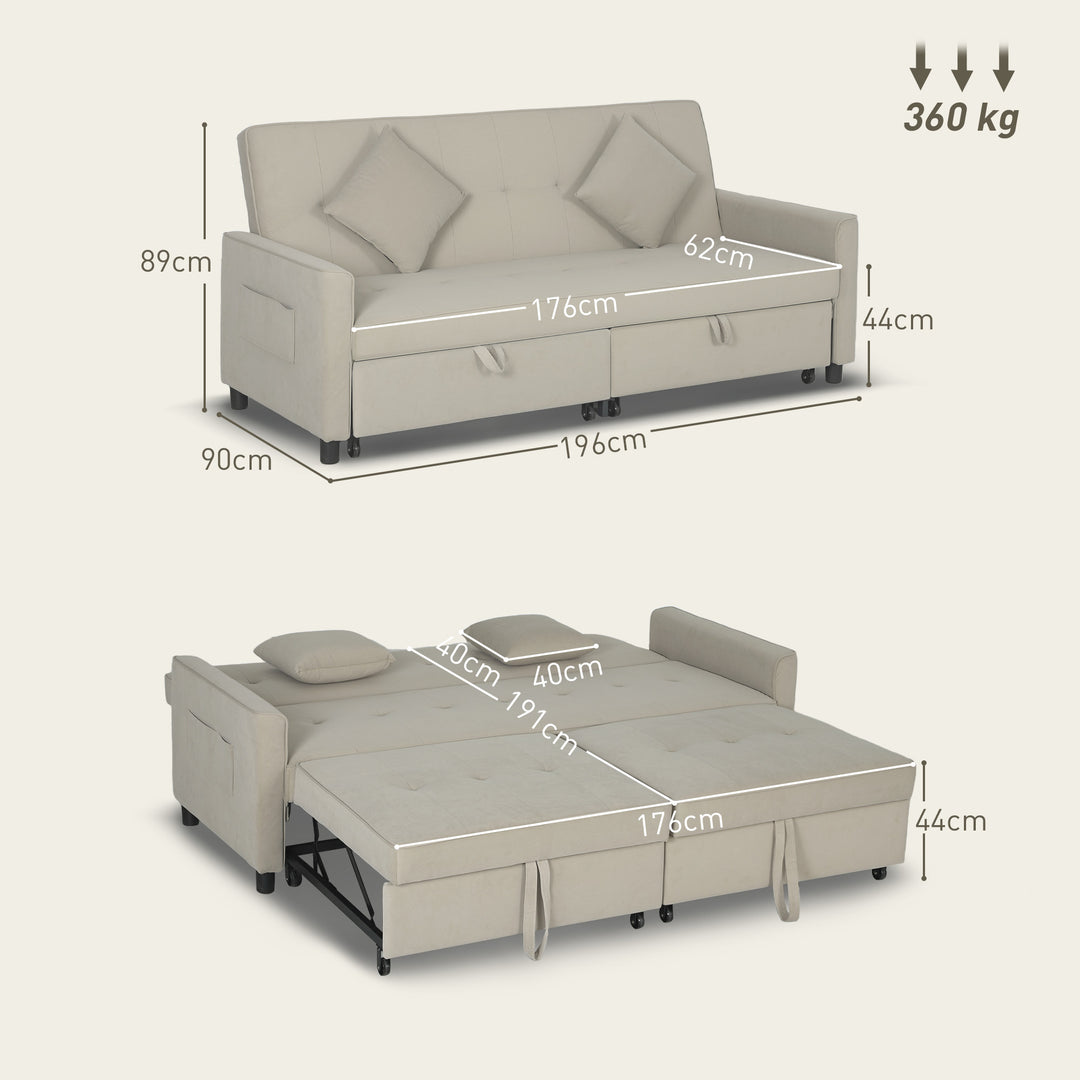 Three-Person Velvet-Feel Sofa Bed - Beige