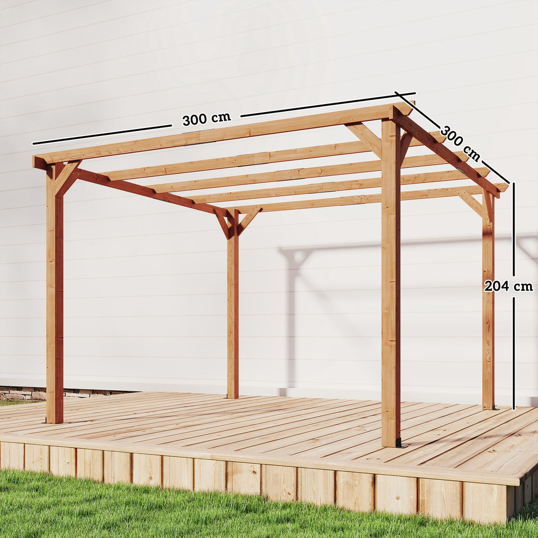 3 x 3 m Wooden Pergola Kit, Garden Pergola Gazebo Grape Trellis with Triangle Supports, 5 Beams
