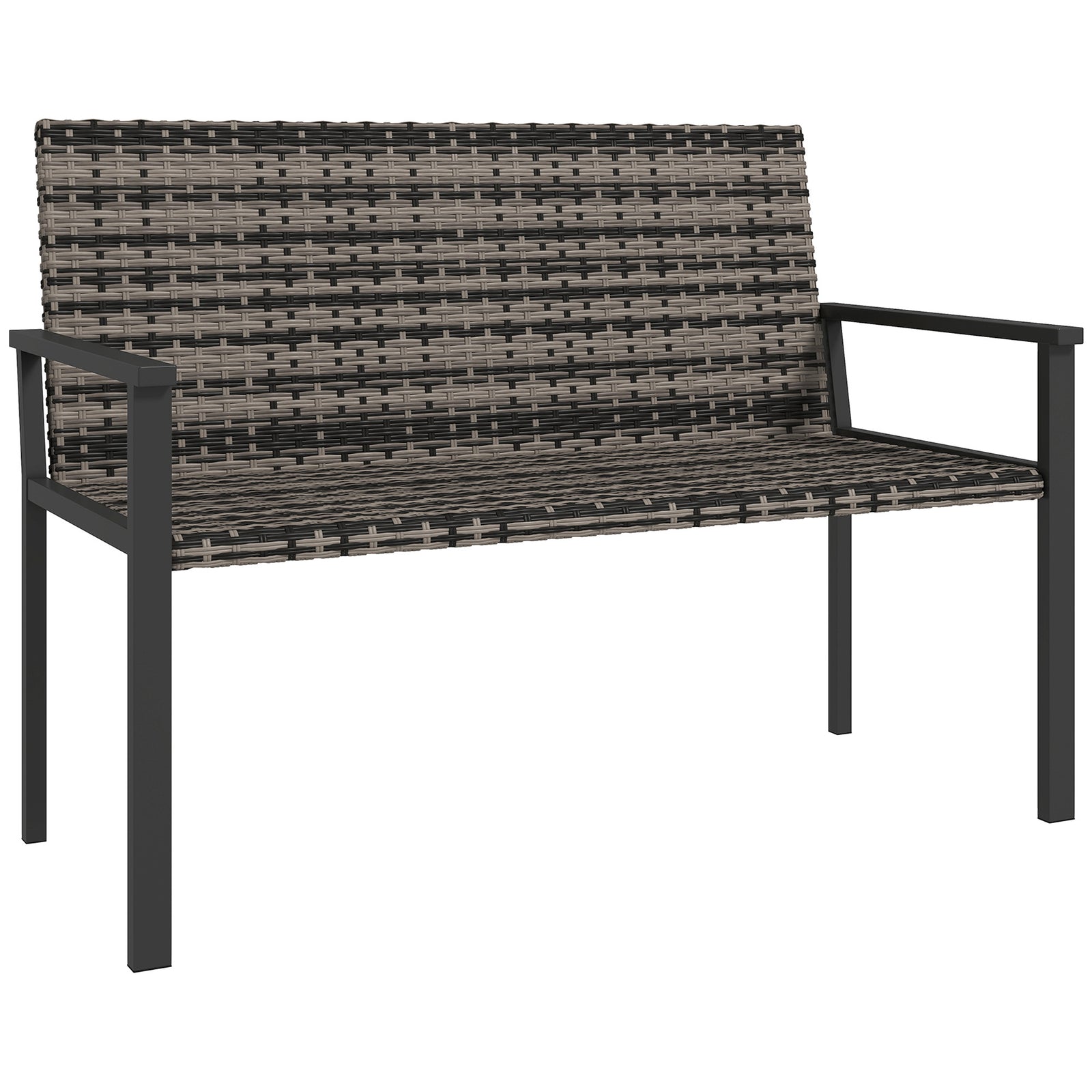 Two-Seater Rattan Bench - Mixed Grey