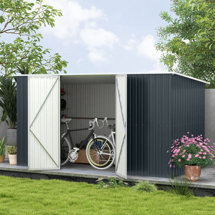 11 x 5.6ft Galvanised Steel Garden Shed, Metal Shed, Garden Storage Shed with Lockable Doors and Gloves for Outdoor Patio, Garden, Grey