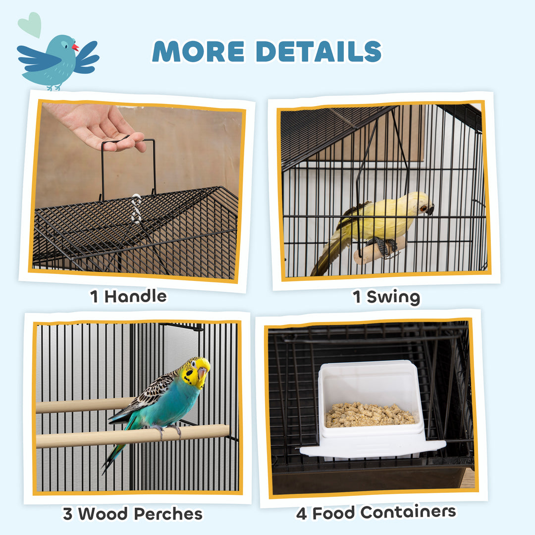 Metal Bird Cage with Plastic Swing, Perch, Food Container, Tray, Handle, for Finches, Canaries, 43 x 32.5 x 104cm