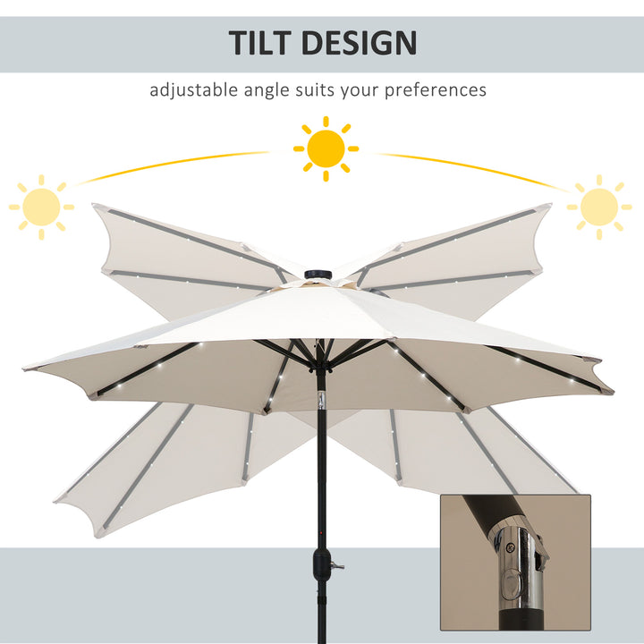 2.7m Patio Garden Umbrella Outdoor Parasol with Tilt Crank and 24 LEDs Lights (Cream)