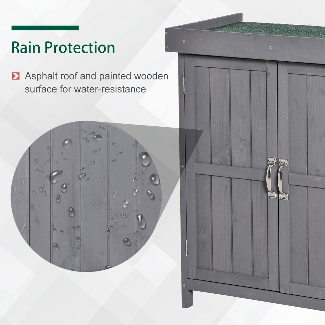Small Shed, Wooden Garden Shed with Openable Hinged Roof and Removable Shelf, Outdoor Tool Storage Cabinet Chest with Double Doors, 74 x 43 x 88 cm, Grey