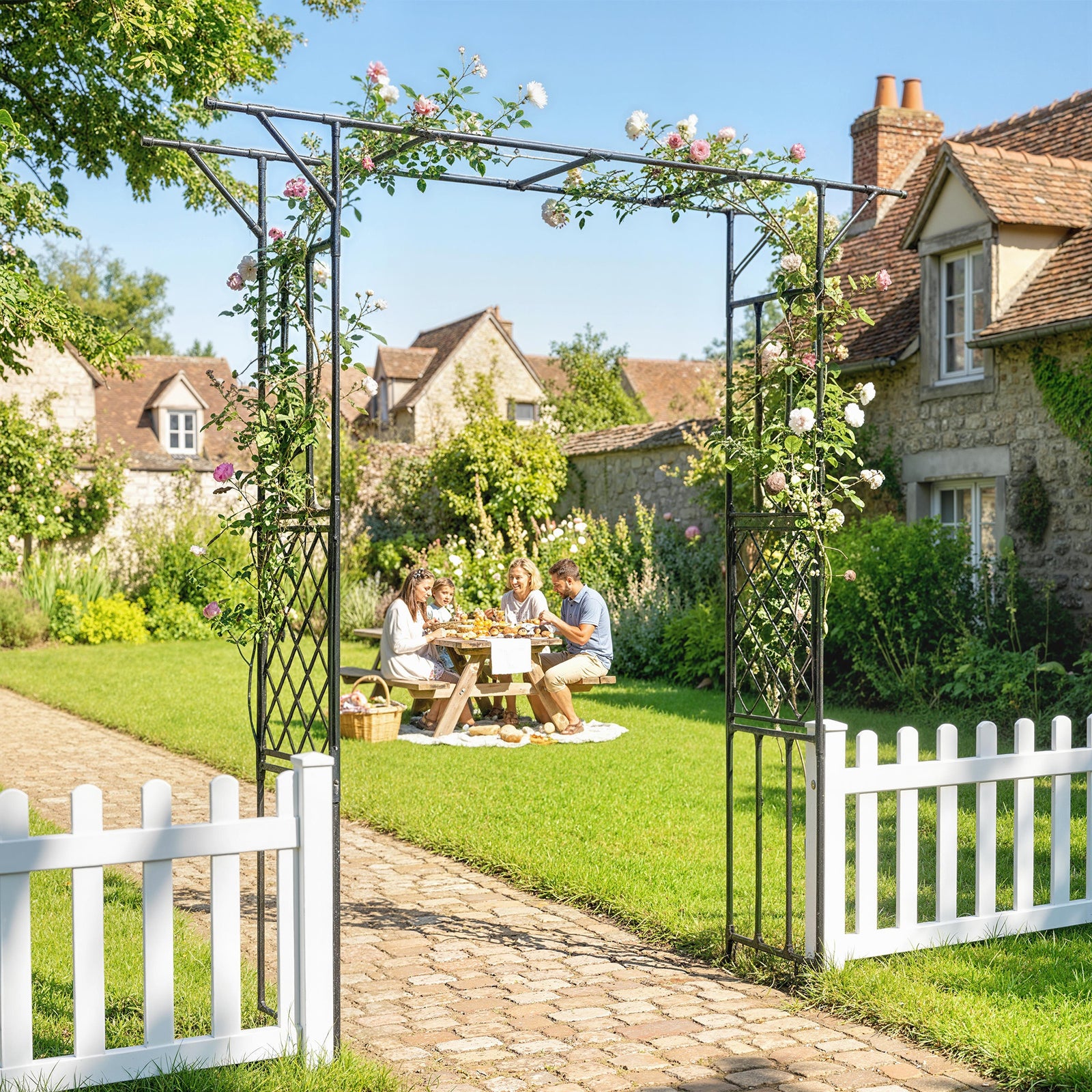 Garden Arch, PE-Coated Steel Arbour Trellis for Climbing Plants, Rose 