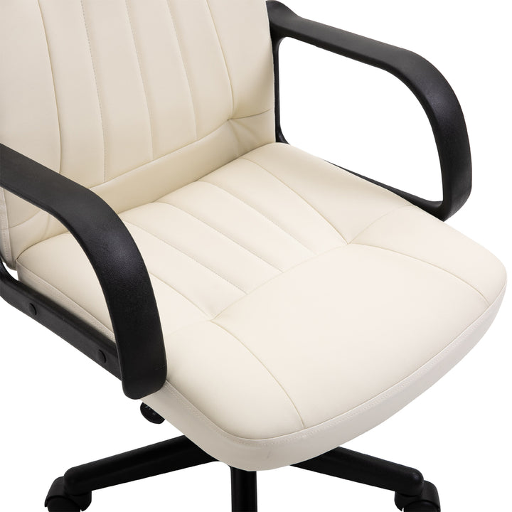 HOMCOM Swivel Executive Office Chair Home Office Mid Back PU Leather Computer Desk Chair for Adults with Arm, Wheels, Cream