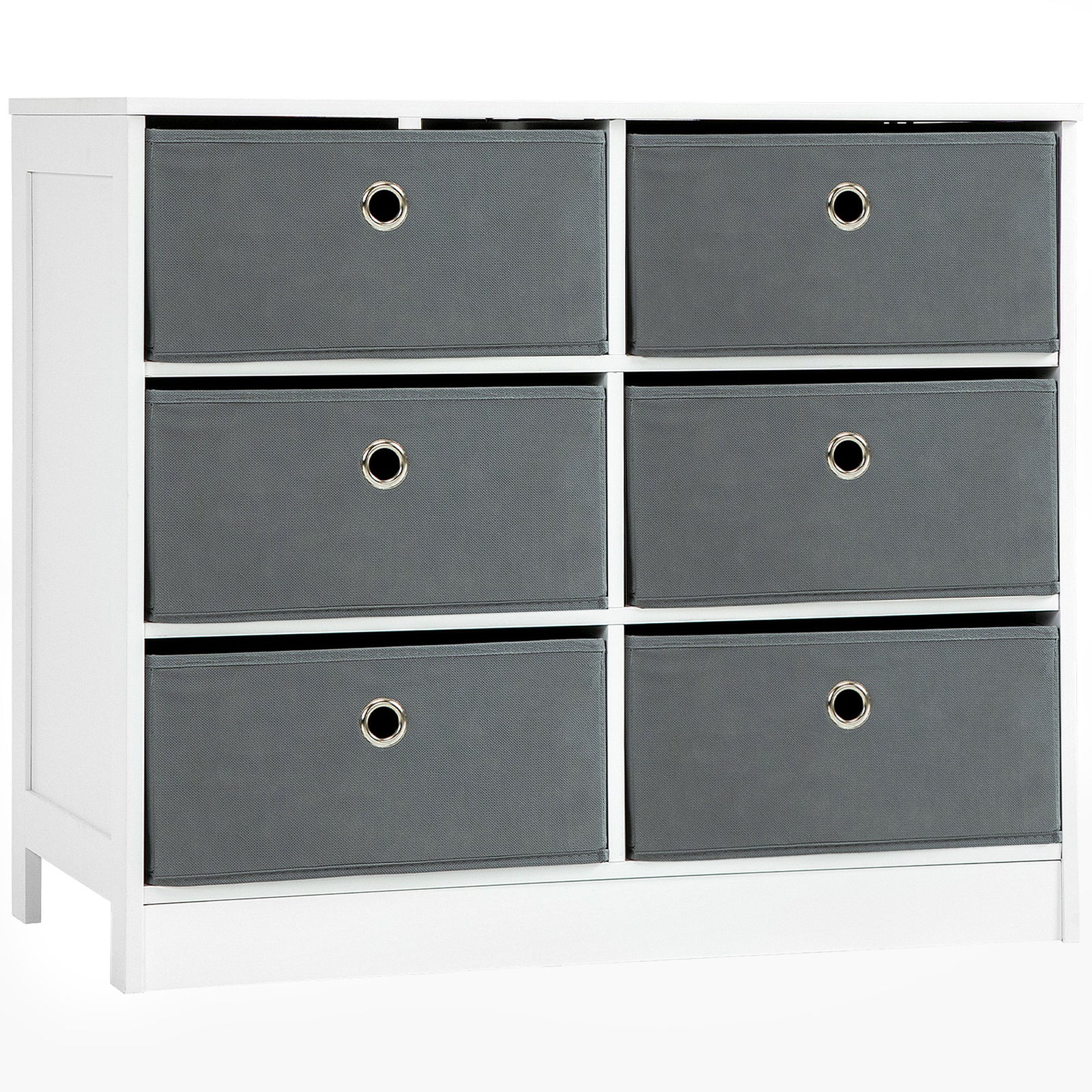 Chests of Drawer, Fabric Dresser Storage Cabinet with 6 Drawers for Bedroom, Living Room and Hallway, White and Grey