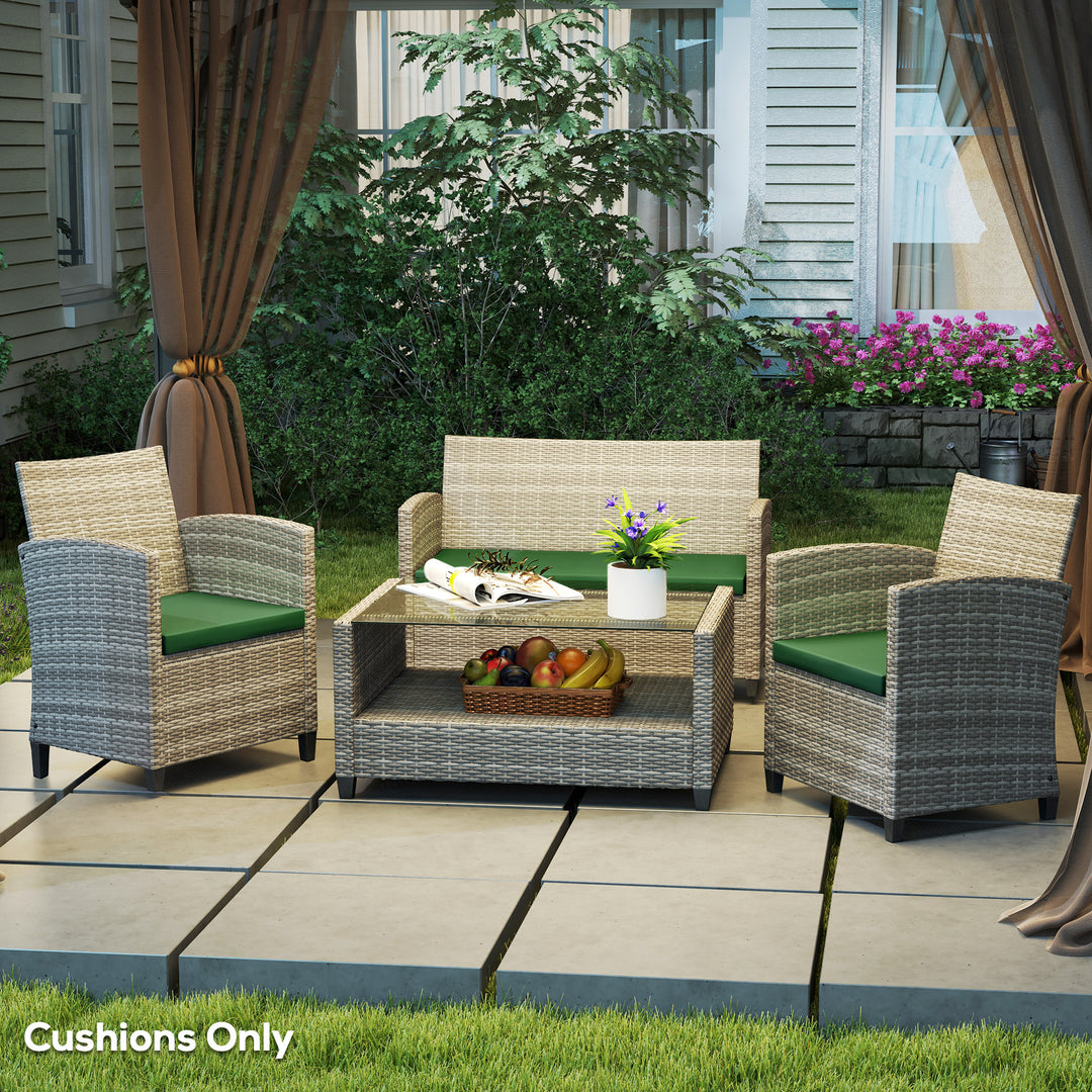 Outdoor Seat Cushion Pads for Rattan Furniture, 3 PCs Garden Furniture Cushions, Green